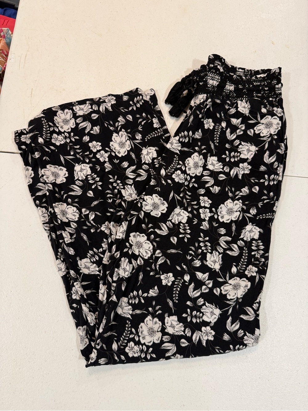 Tantrums Black Floral Wide-Leg Tie-Waist Pants